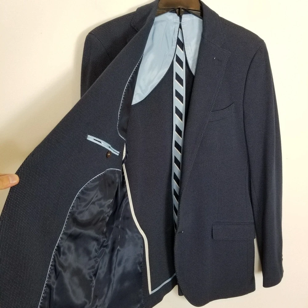El Ganso Men Unstructured Blazer Jacket  US 42 Blue Printed‎ Cotton Blend Preppy
